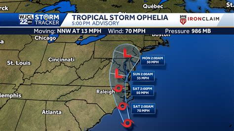 Tropical Storm Ophelia close to landfall on the North Carolina coast, weather agency says
